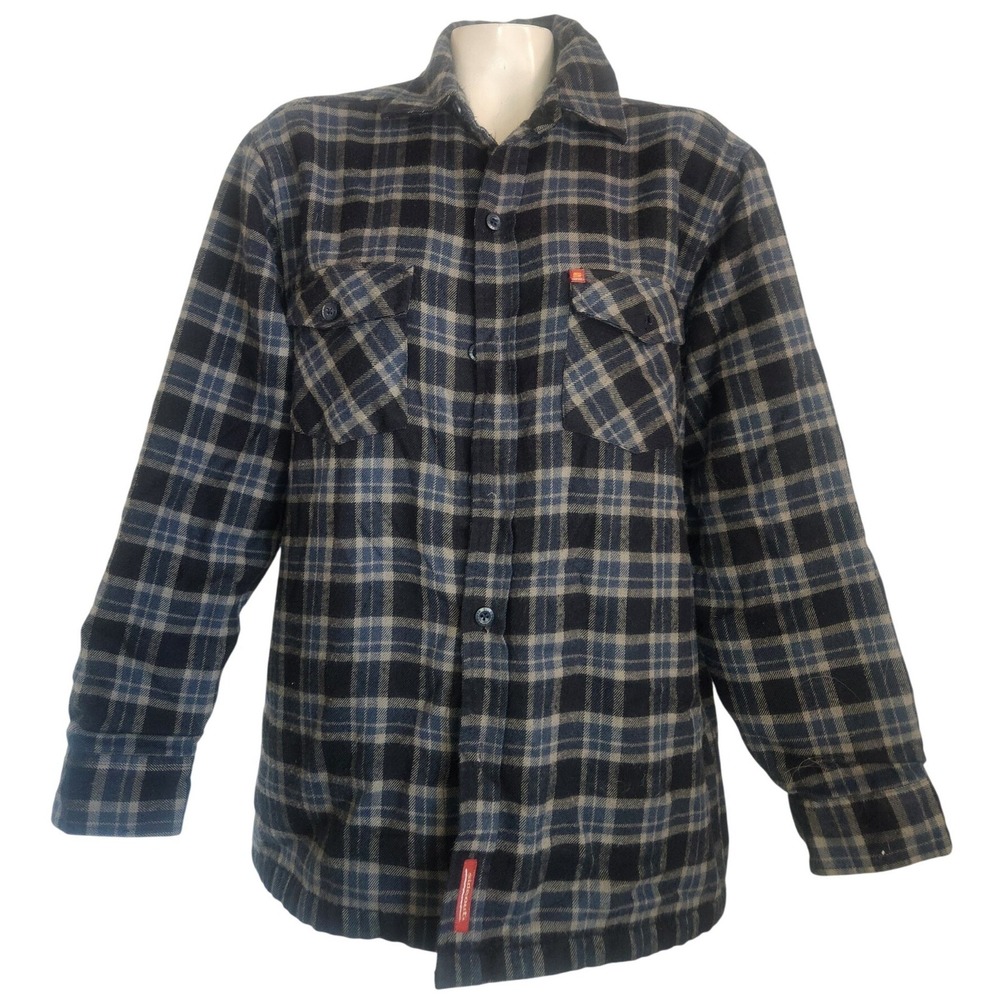 Sideout Mens Blue Black Plaid Sherpa Lined Flannel Shirt Jacket Size M 38/40